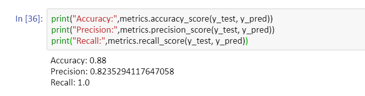 model evaluation output